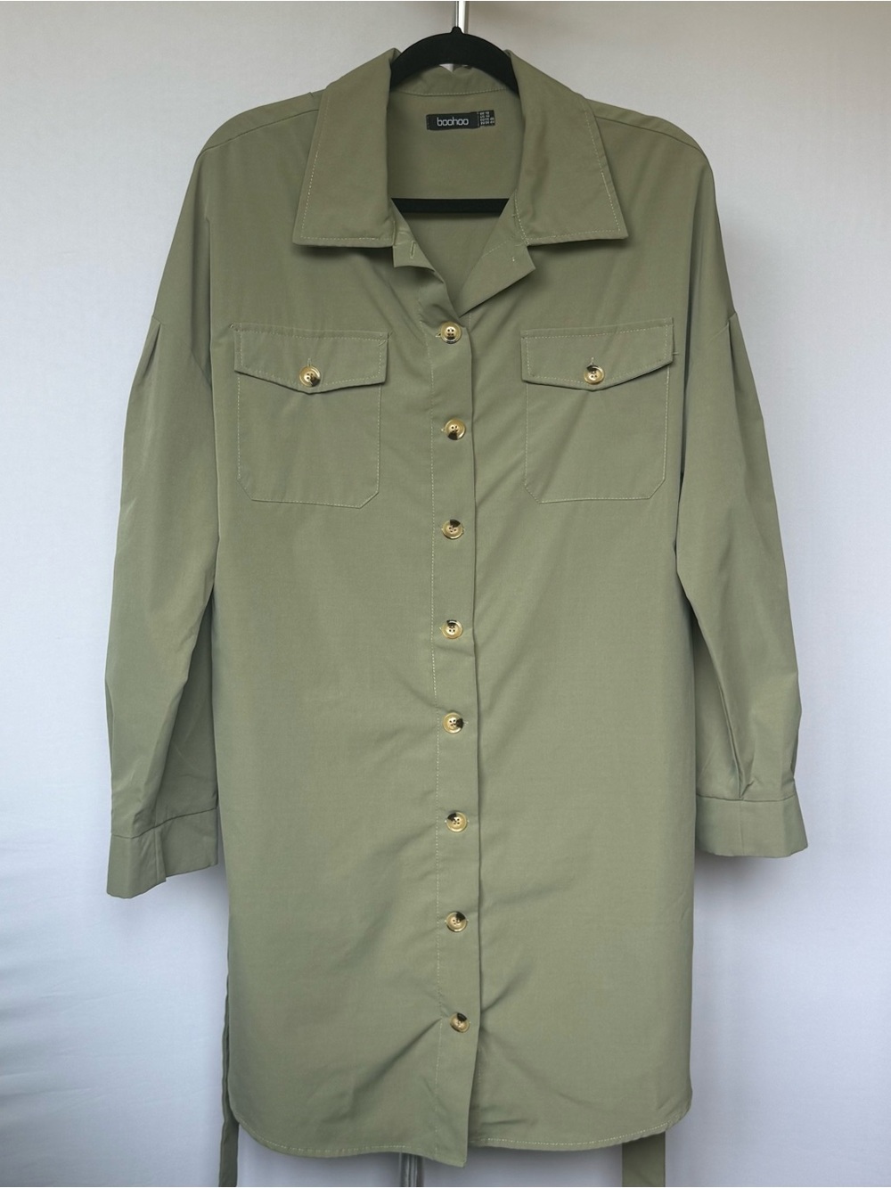 Boohoo Olive Green Utility Shirt Dress